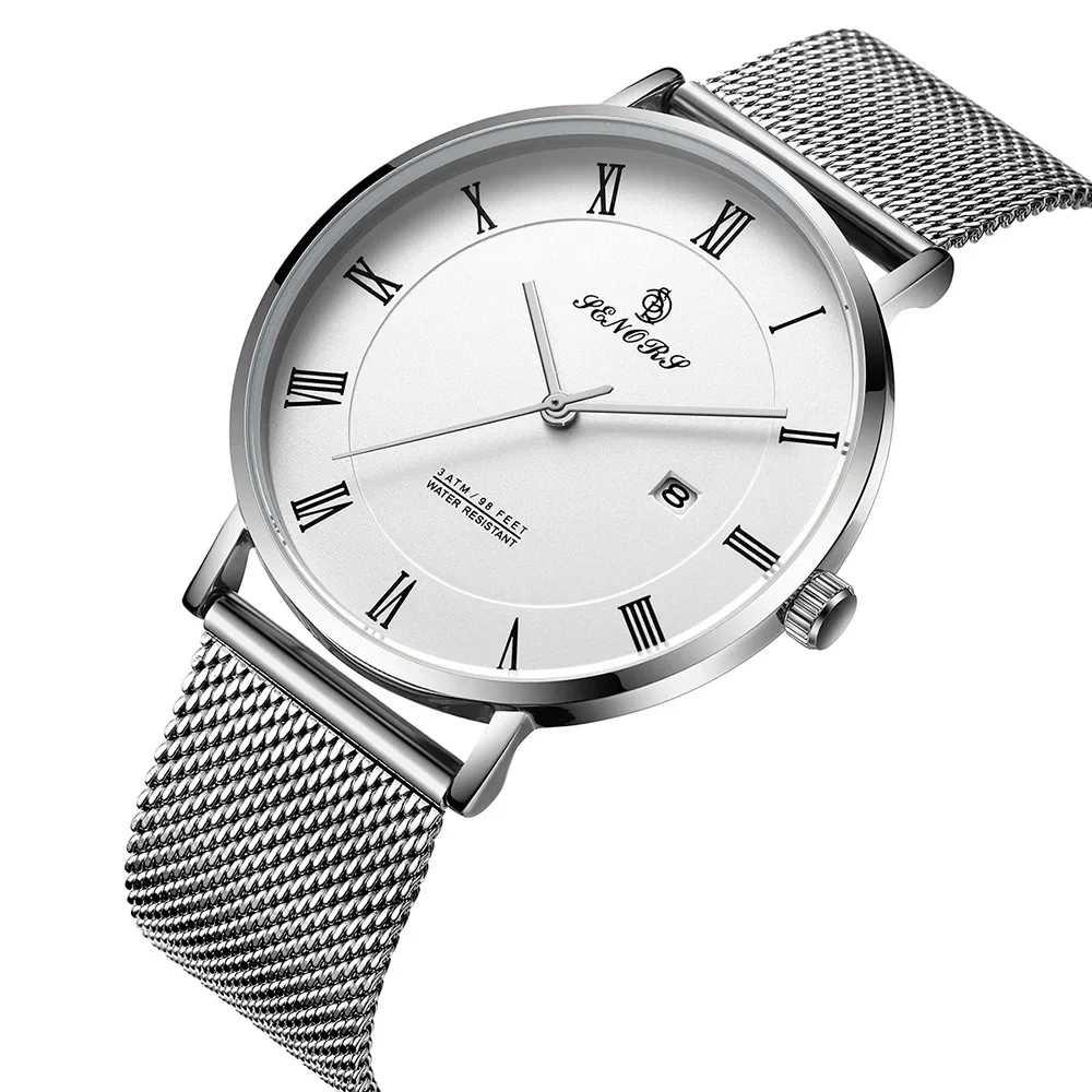 2025Watch 114, мужские кварцевые часы с календарем, ультратонкие повседневные спортивные часы с сетчатым ремнем