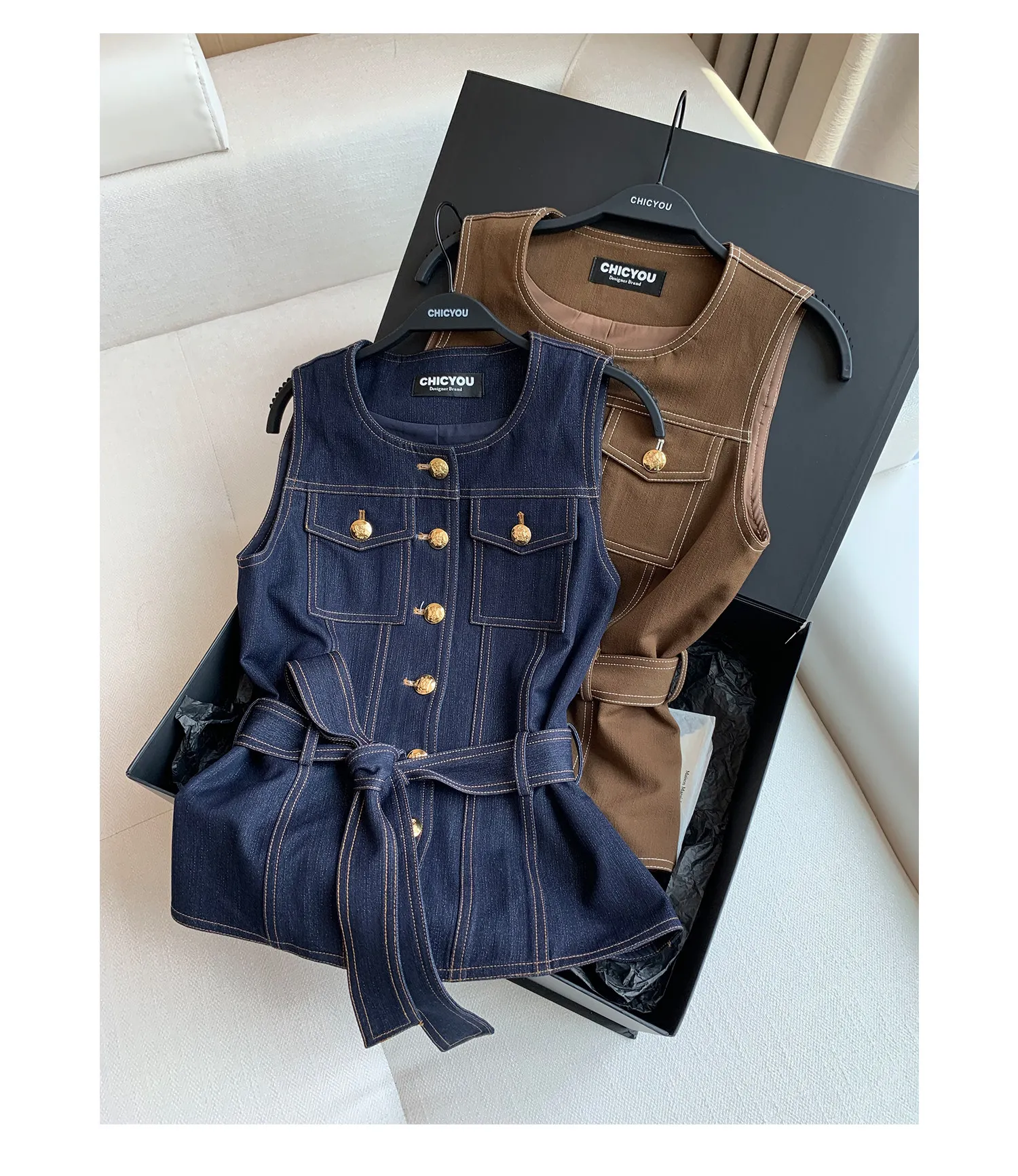 

Костюм Y2K 2026: новые ретро-джинсы, жилет, шорты и брюки с золотистыми пряжками, прямые брюки-костюм с жилетом