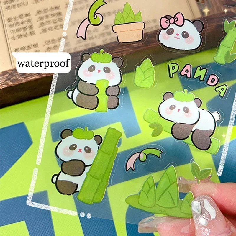 

cartoon Panda Stickers PET Transparent Sticky Decoration DIY Cups Diary Planner Stickers for School Gift Kids Girl