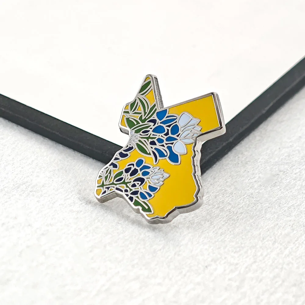 Texas Bluebonnet Emaille-Pin in Form einer Staatskarte, Blumenbrosche, Metallabzeichen, Anstecknadel, US-Reisesouvenir, Schmuckgeschenk für texanische Freunde – Detail 6