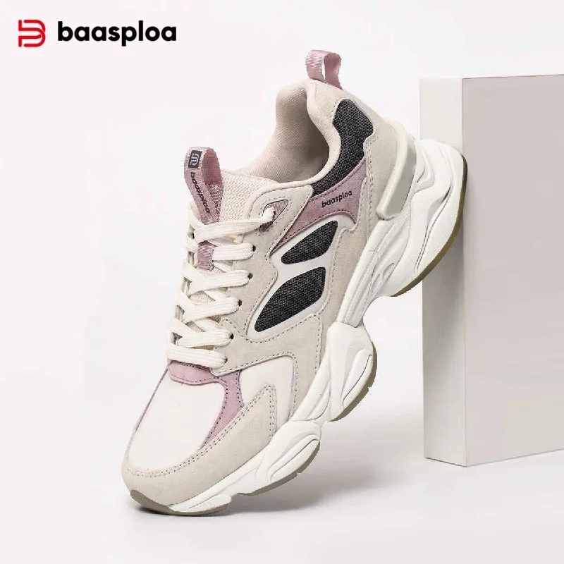 

Baasploa Women Leather Sneakers Comfort Fashion Famale Casual Sneakers Height Increase Water-Repellent Walking Shoes Non-Slip