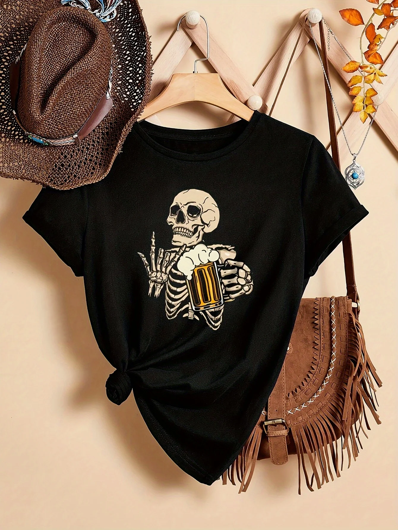 

Футболка с принтом черепа, повседневный топ с круглым вырезом и короткими рукавами на лето и весну, женская одежда