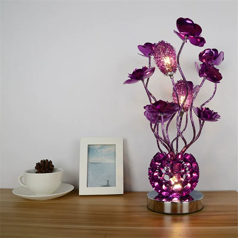 Rose Festive Table Lamp Nordic Aluminum Bedroom Restaurant Hotel Modern Colorful Personal Led Desk Light