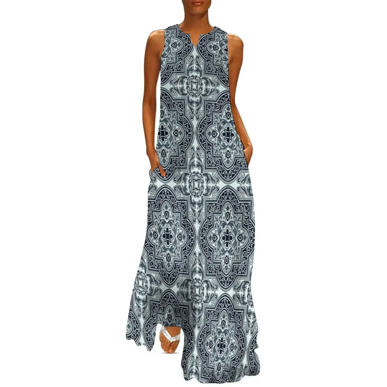 

Azulejo, Geometric Pattern Long Dress bandage dress Prom gown Woman's evening dress loose women's
