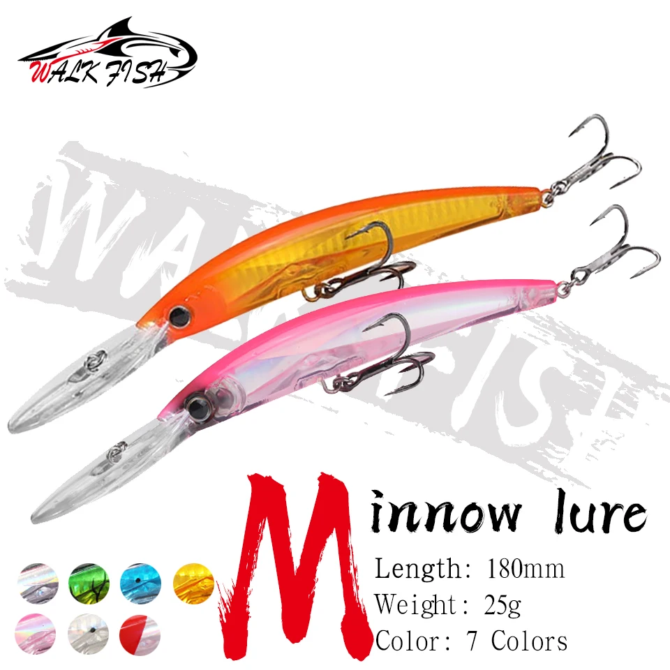 WALK FISH Deep Diver Minnow Sinking Fishing Lure Wobblers 180mm 25g Crystal 3D Hard Bait Megabass Cranbait Japanese Wobblers