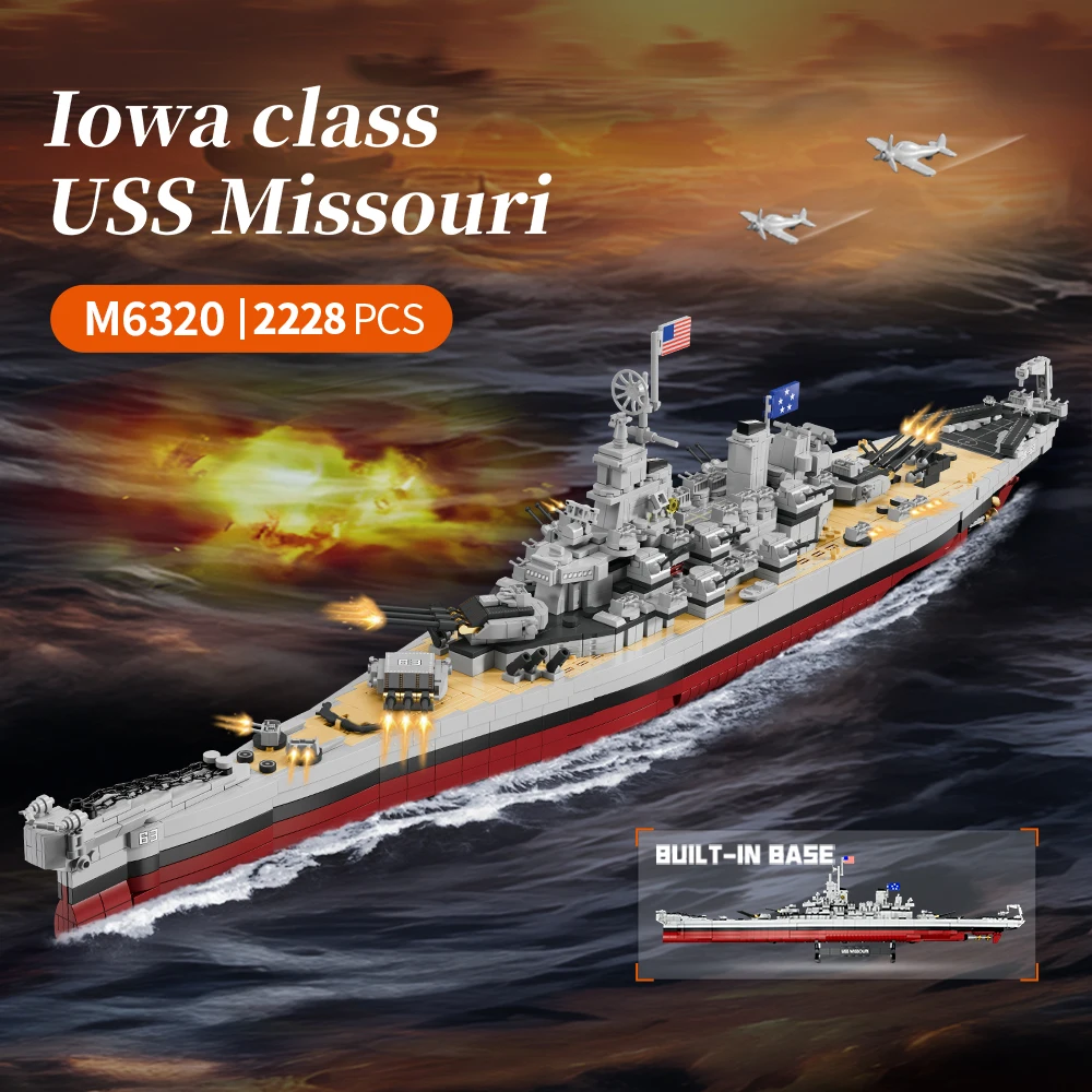 2228PCS USS Missouri battleship building block kit, large battleship model building block kit, adult warship collection, enthusi