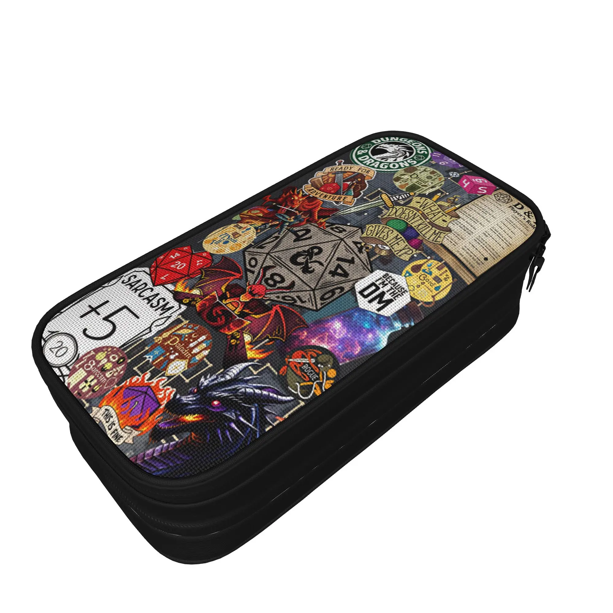 Dungeon Dragon DND Pencil Case  College Pen Box Students Double Layer Retro School Pencil Cases Graphic Supplies