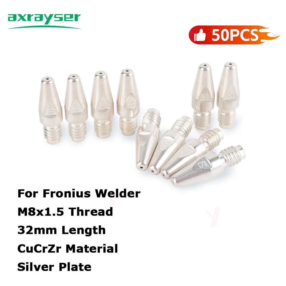 10/20/50Pcs Fronius M8x1.5 Thread 32mm Length M8x32mm Contact Tips CuCrZr Material Silver Plated MIG MAG GMAW Contact Tips