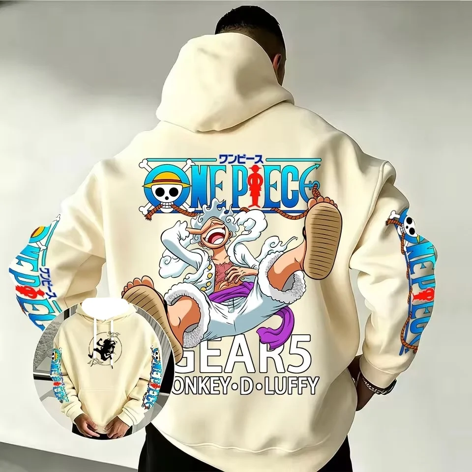One Piece Luffy Gear 5 Hoodie 2026 New Japanese Anime Fashion Y2K Casual Sportswear Men's Couple Style Hooded Sweatshirt