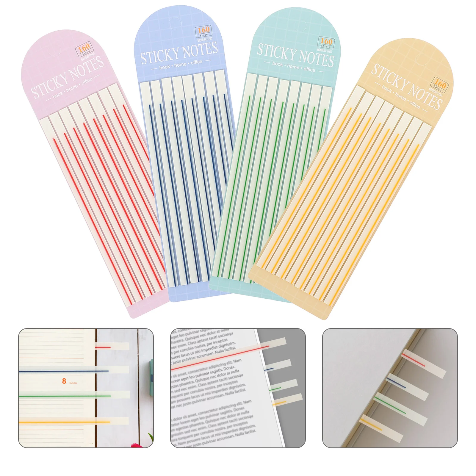 4 Books Highlight Strips Highlighter Tape Adhesive Label for Reading The Pet Colored Tabs