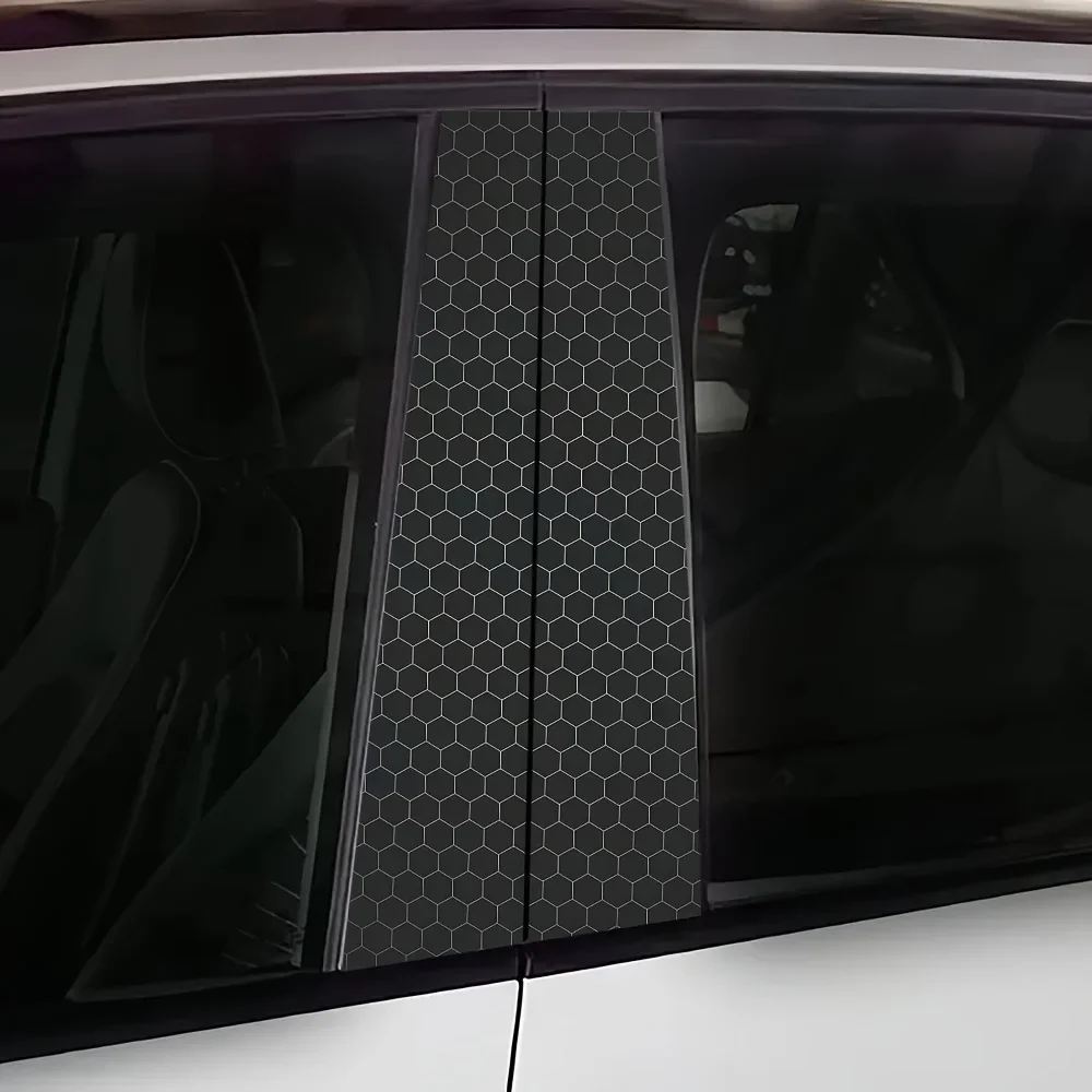 2-Piece Stylish Honeycomb Plaid Vinyl Automotive B-Pillar Sticker for Glass and Metal Surfaces Single Use