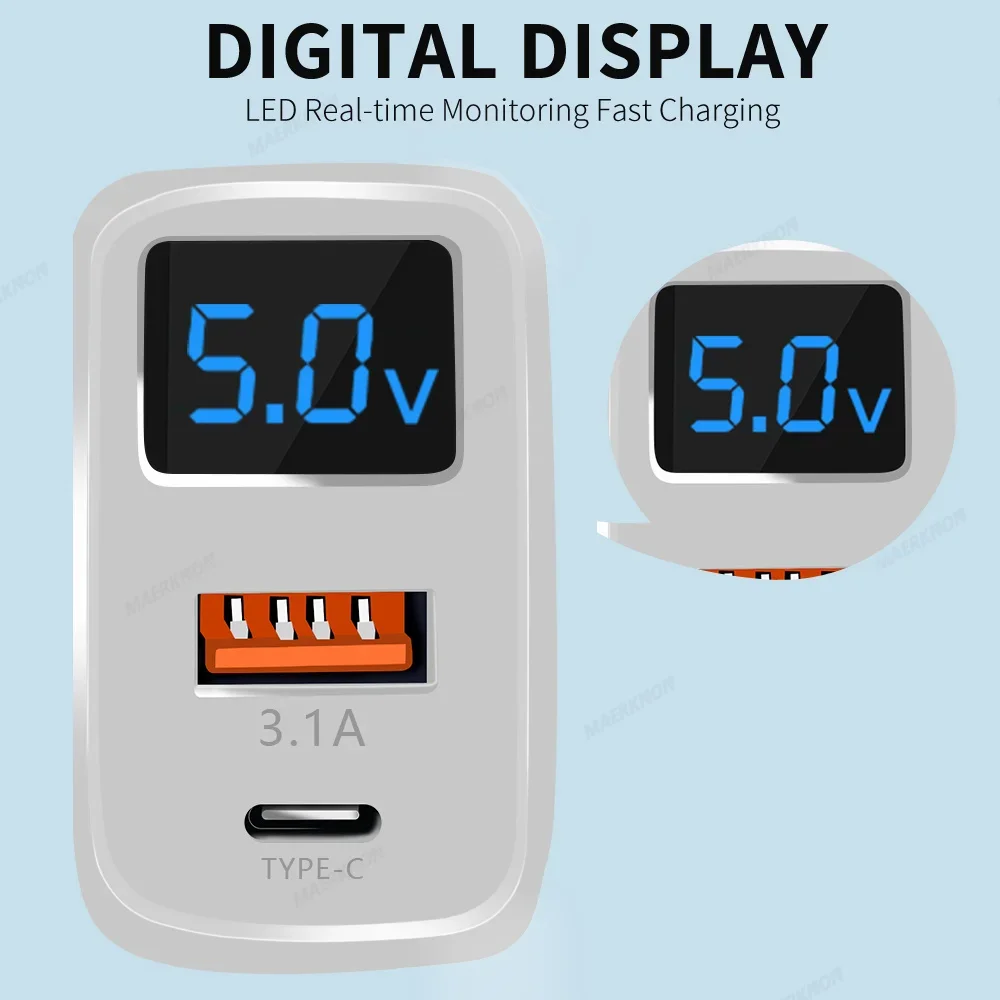 PD 20W USB C 충전기, 디지털 디스플레이, 빠른 고속 충전, 휴대폰 벽 어댑터, 아이폰 16, 15 프로, 샤오미, 삼성용