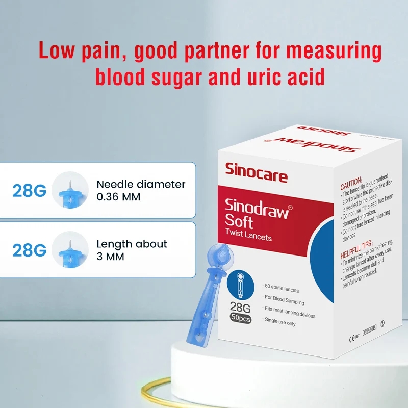 Agulhas de lanceta sinocare, 50/150/300/500 peças, para testes de glicose no sangue, agulhas médicas de coleta de sangue para testes de diabetes