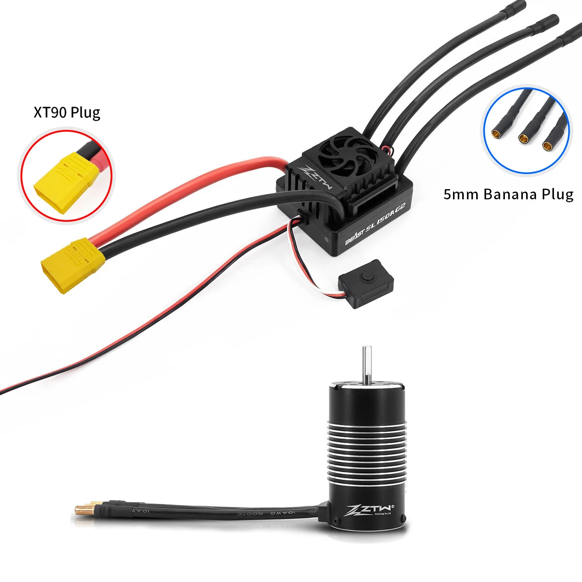 ZTW Upgraded 32-Bit Brushless ESC 150A Beast Sensorless Waterproof 2-6S BEC 6V/7.4V 6A Combo 4074 Motor For 1/8 RTR RC Car Truck