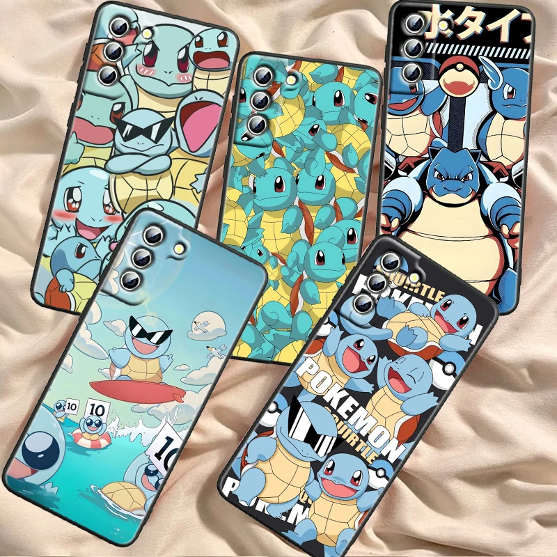 P-Pokemon Cute Johnny Turtle For Samsung Galaxy S24 S23 S22 S21 S20 FE S10 S10E Plus Ultra Pro Lite 5G Black Soft Phone Case