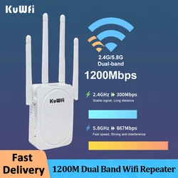 KuWFi 1200Mbps WiFi Repeater Dual-band 5G 2.4G WIFI Extender WiFi Booster Network Amplifier Long Range Signal WiFi Router