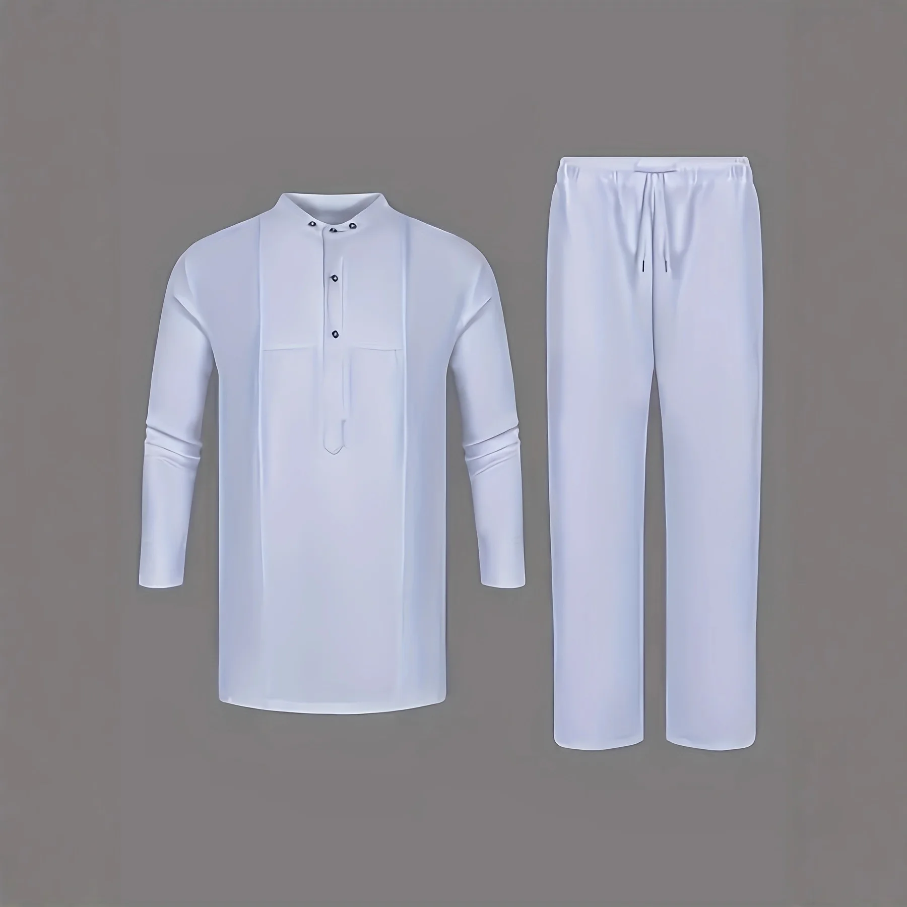 African Ethnic Set Men Casual Long Sleeve Set Solid Color Shirt Pants Set Comfortable Lightweight Breathable Summer Outfit