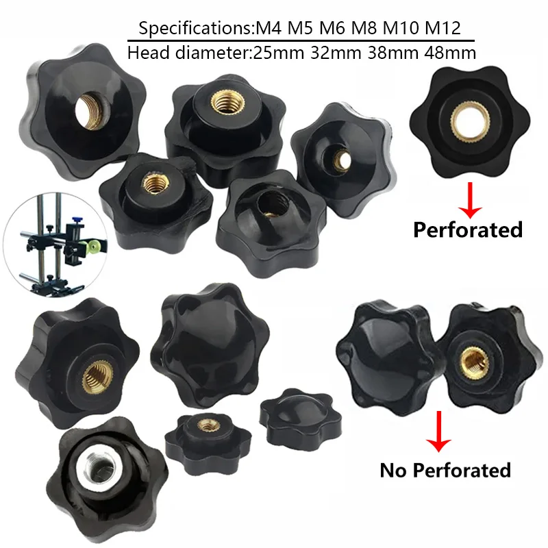 5-10pcs Black Thumb Nuts Clamping Knob Manual Nuts M4-M12 Plum Bakelite Hand Tighten Nuts Handle Thread Star Mechanical Nuts ﻿