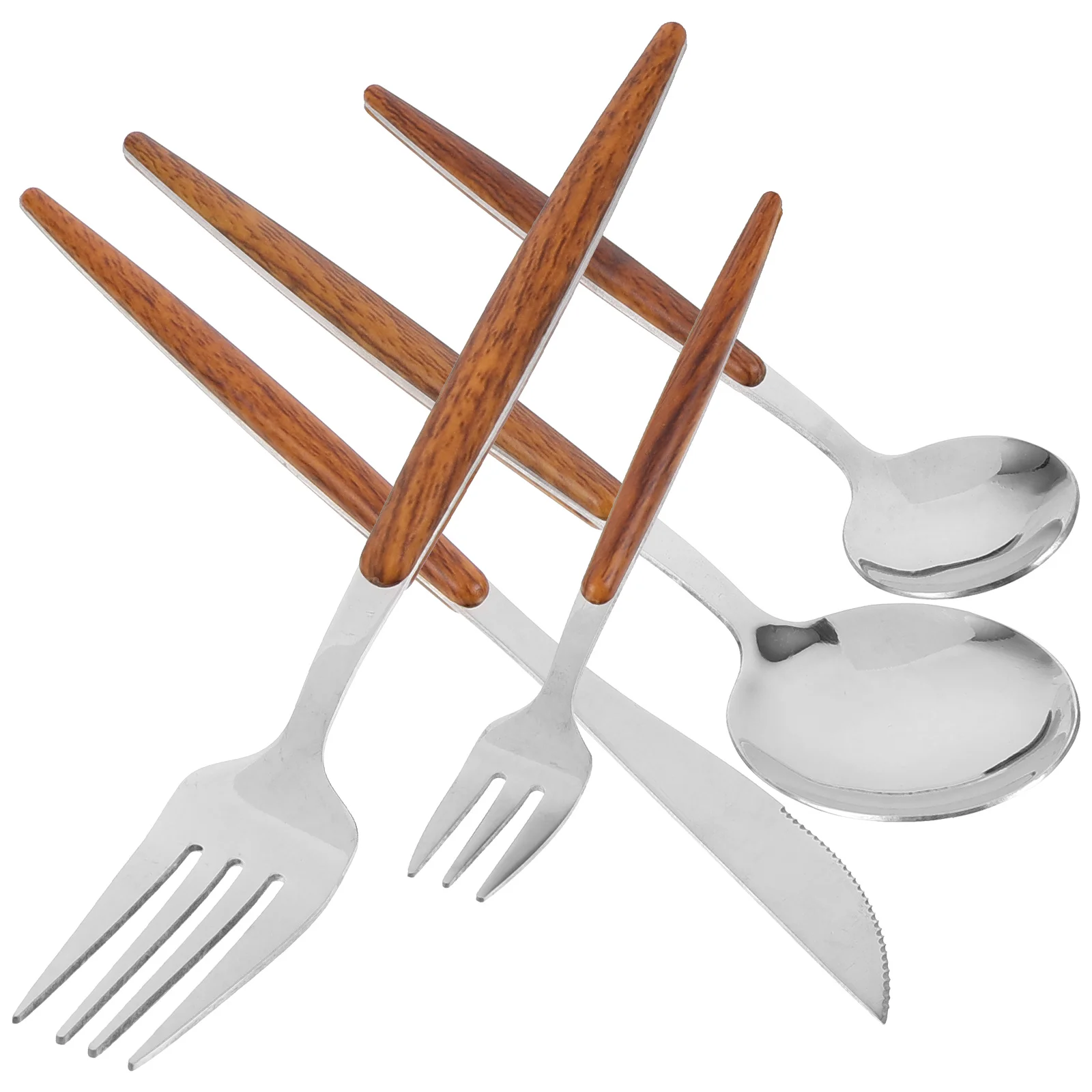 5pcs Stainless Steel Cutlery Wood Handle Flatware Tableware Set For Dining Dessert Salad Modern Nordic Style Western Tableware