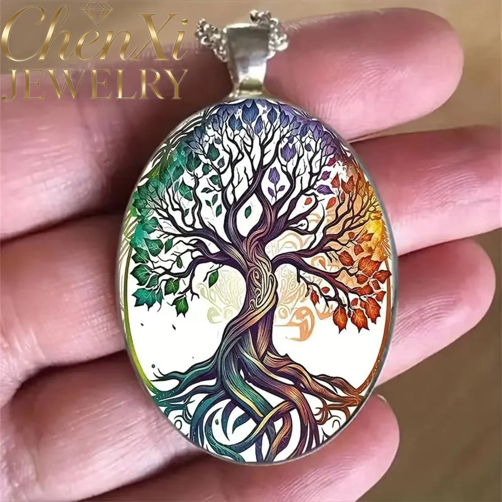 Hochwertiger Bohemian-Stil Großer Baum-Oval-Glaslegierungs-Anhänger Luxuriöser Modeschmuck Exquisite Elegante Charms Beliebt