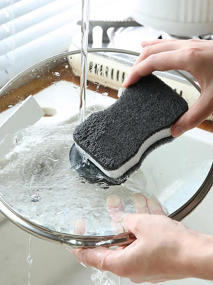 5 PCS Sponge Rub Black Dish Sponge Scouring Pad Kitchen Cleaning Sponge Wiping Loofah  11x6.5x3.5cm/4.3x2.5x1.3inch