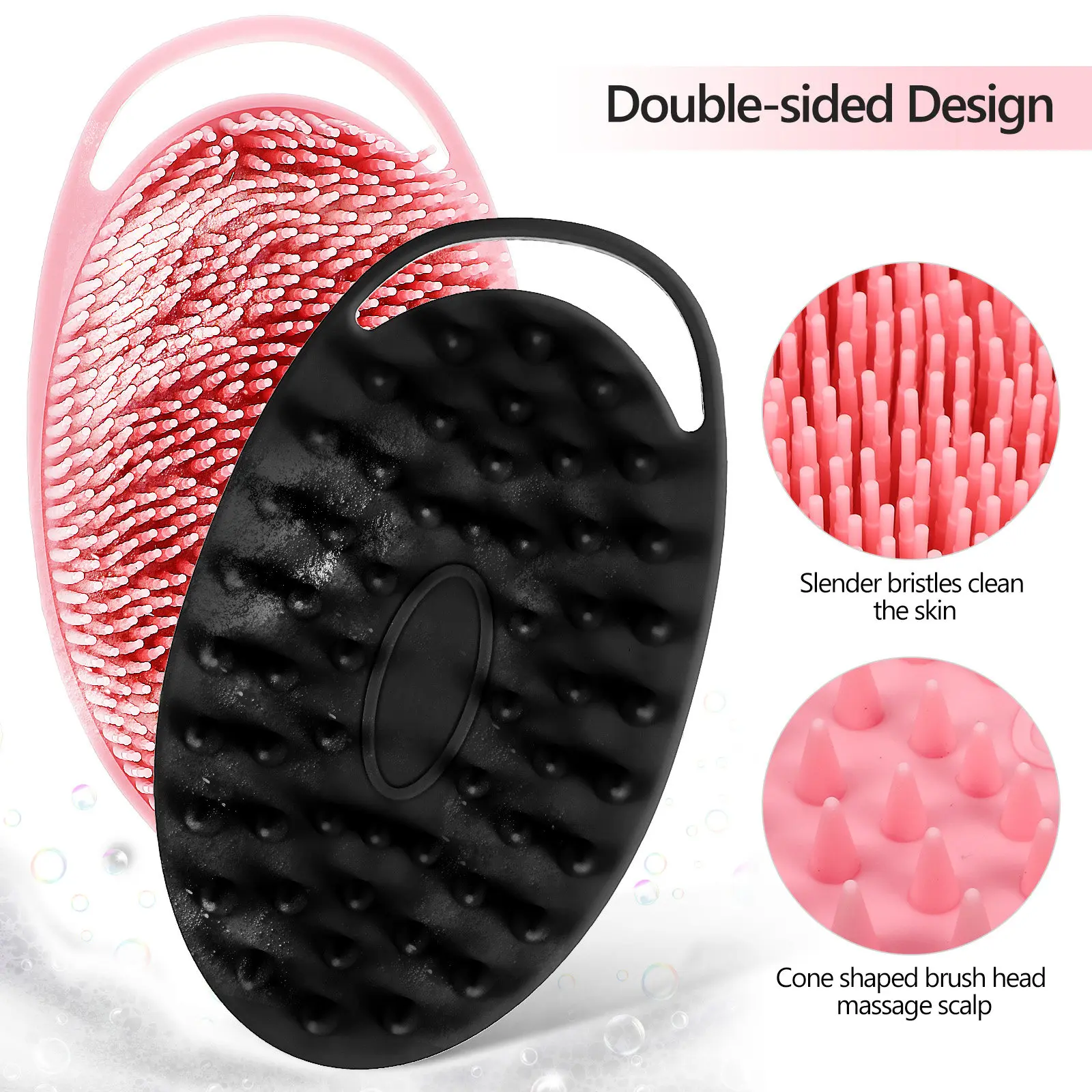 2Pcs Shower Brush for Body Silicone Dual-Side Scrubber Soft Safe Skin Care Bathing Tool with Hang Hook Multi-Use