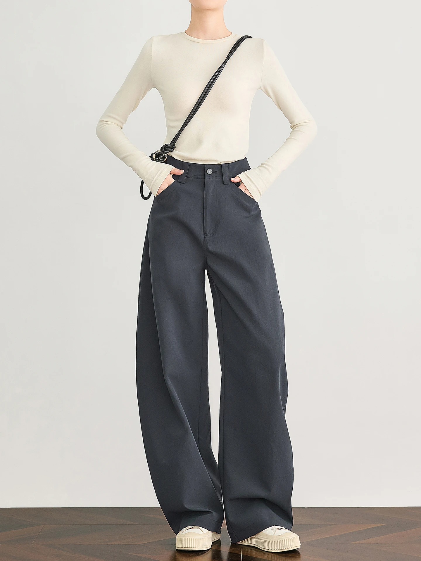 

TUMPUS High Waist Drapey Wide Leg Pants Women's Loose Casual Trousers Bend Knife ape Bananas Color Straight Cut Commute Sle