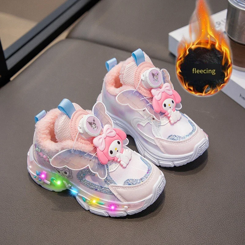 

Кроссовки My Melody Girl, зимние новые теплые кроссовки для девочек, мягкая удобная бархатная хлопковая обувь с героями мультфильмов в стиле аниме Kawaii