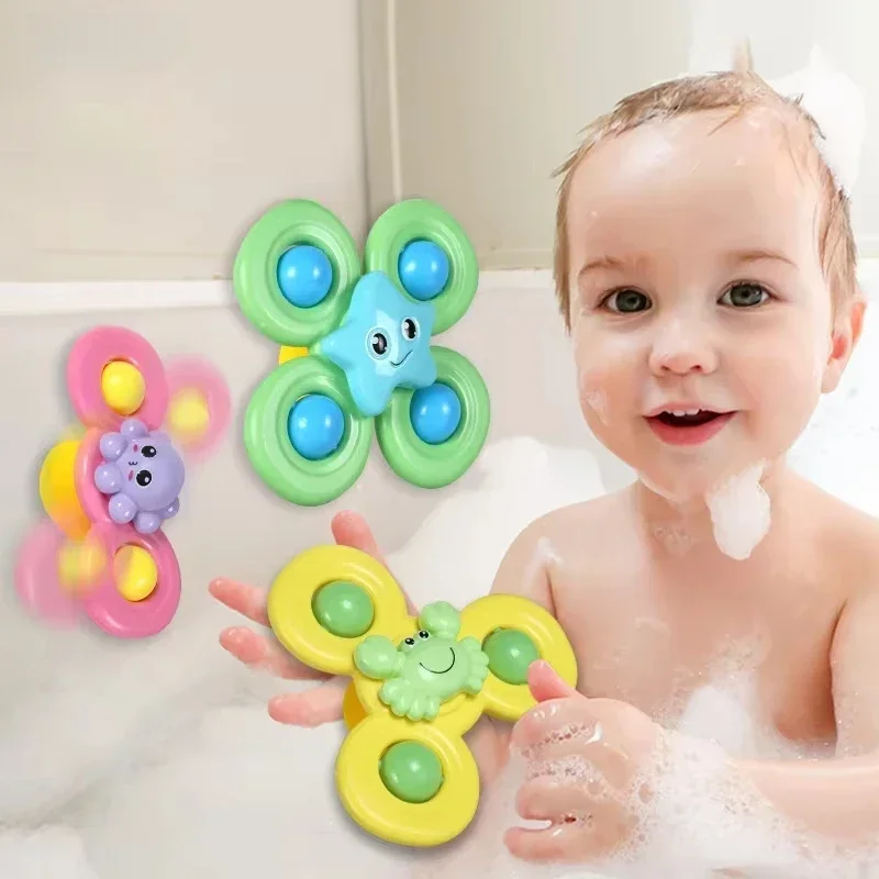3PCS Suction Cup Rotating Spinner Cartoon Animal Design Table Bath Surface Mount Hand Rotate Sensory Interactive Practice Set