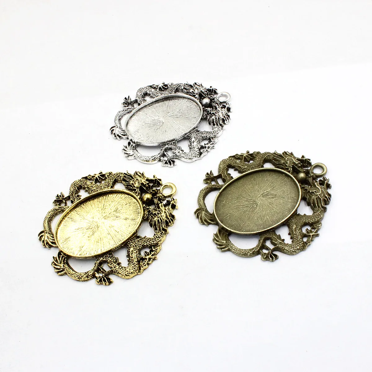 Onebeading Fit:30x40mm Oval Cabochons Dragon Frame Bezel Pendant Tray Blank Base DIY Making Accessory 5pcs K05495