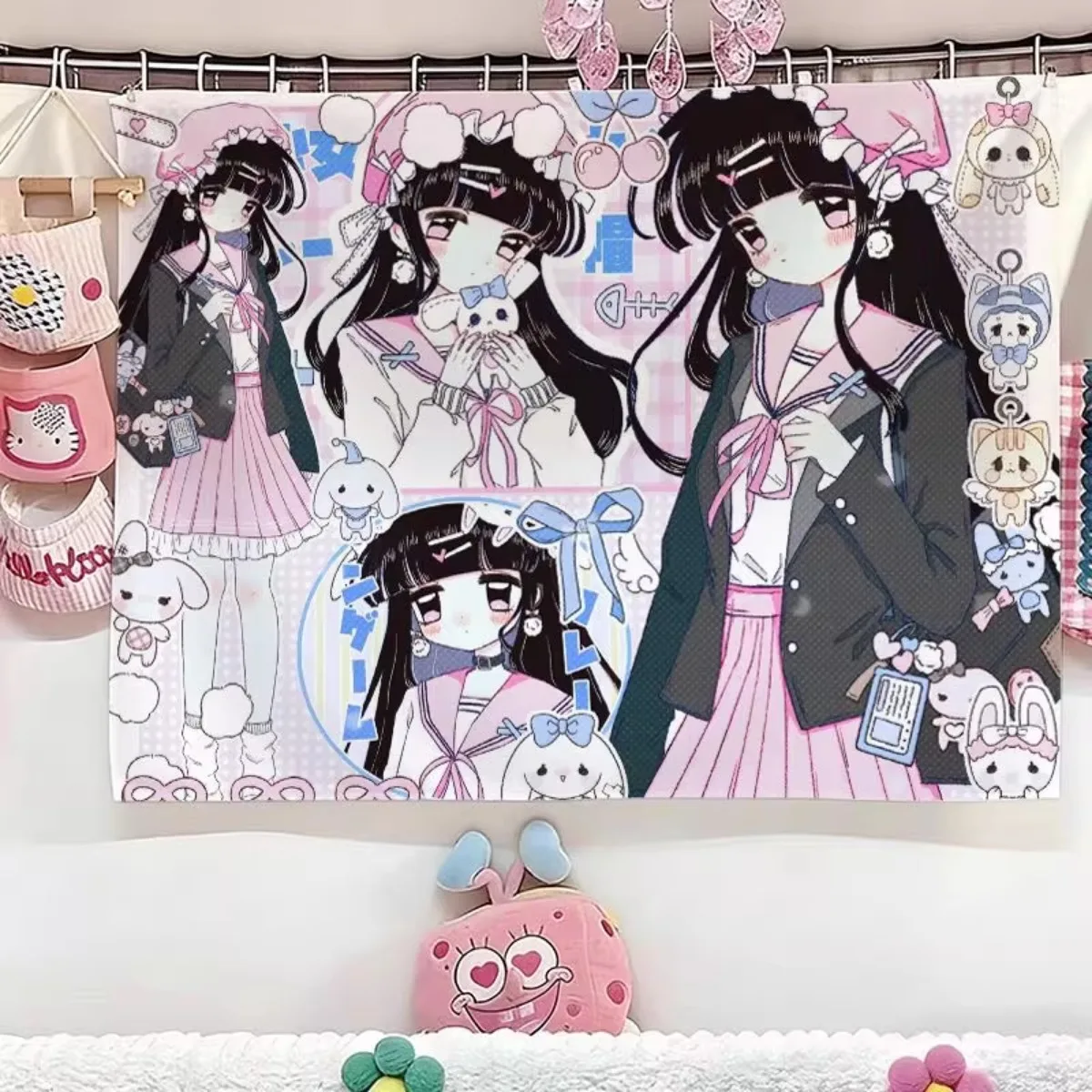 Japanese anime-stylegirl JK girl angel series wall hanging, cute and girly bedroom tapestry, rental room wallpaper