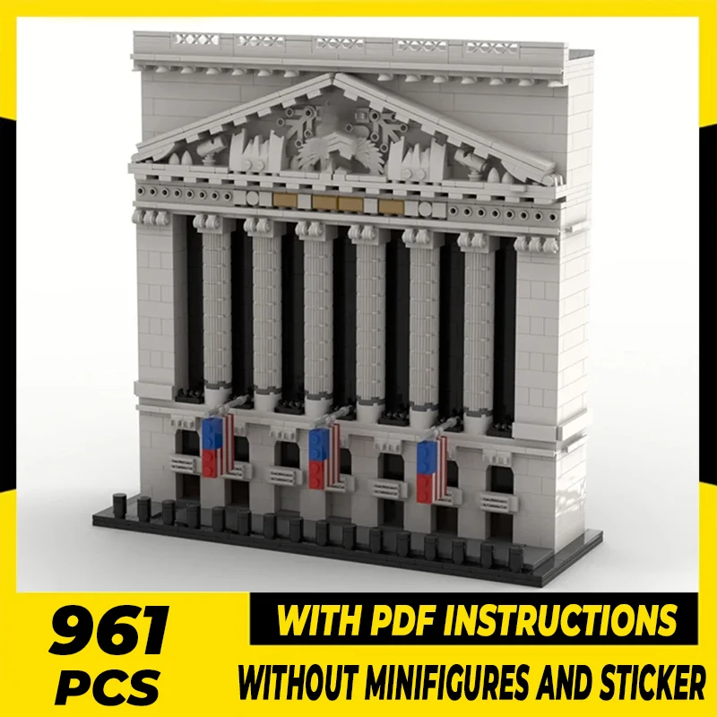 City Street View Model Moc Building Bricks New York Stock Exchange Technology Modular Blocks Gift Christmas Toy DIY Set Assembly