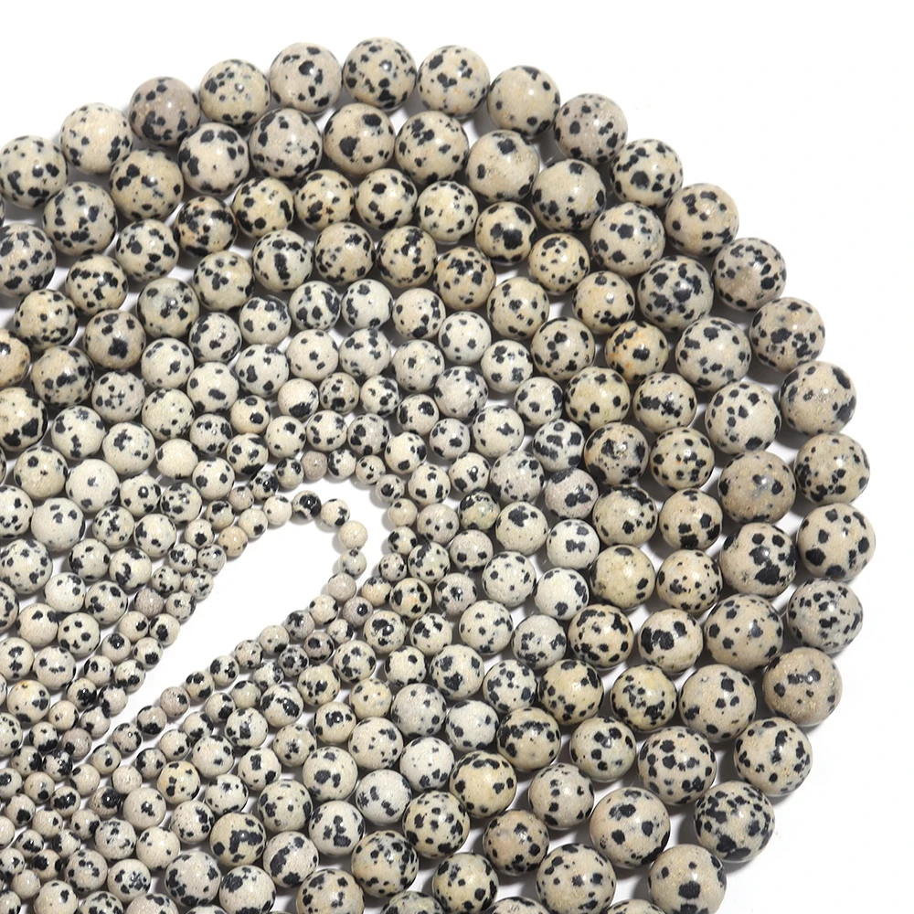 4 6 8 10 12mm Perline di diaspro dalmata naturale Perline di pietra distanziatore allentato rotondo per la creazione di gioielli Accessori per braccialetti collana fai da te