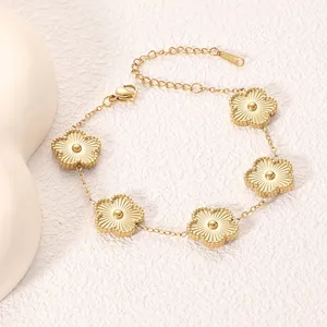 1 قطعة سوار فاخر من الفولاذ المقاوم للصدأ للمرأة على الوجهين خمسة أوراق زهرة سوار للنساء البرسيم هدايا مجوهرات أزياء جديدة أفضل 6 أساور أصابع مقلدة مبيعا - رقم 1