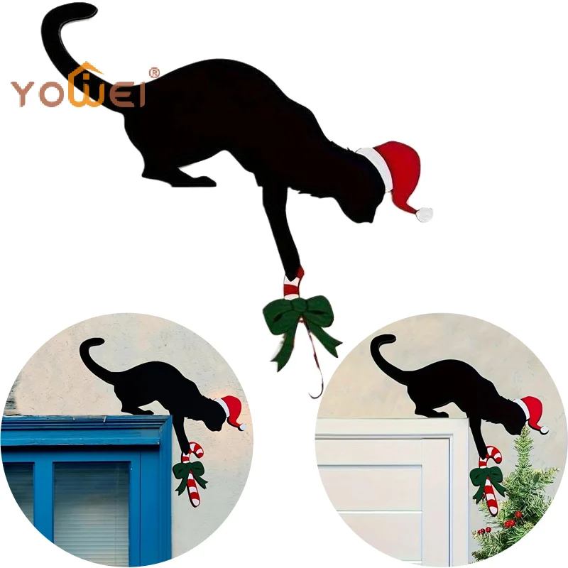 Latest Fun Charming Cat Shaped Christmas Door Corner Sign Rustic Imitation Wood Door Ornaments Door Frame Decoration For Holiday