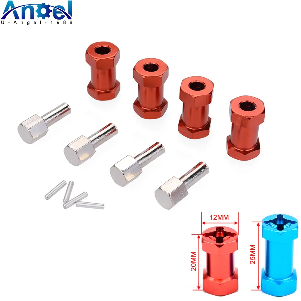 อะแดปเตอร์ขับเคลื่อนล้อหกเหลี่ยมอลูมิเนียม 12 มม. 4 ชิ้น ตัวต่อขยาย 20 มม. 25 มม. สำหรับรถบังคับวิทยุ 1/10 Crawler Axial SCX10 D90