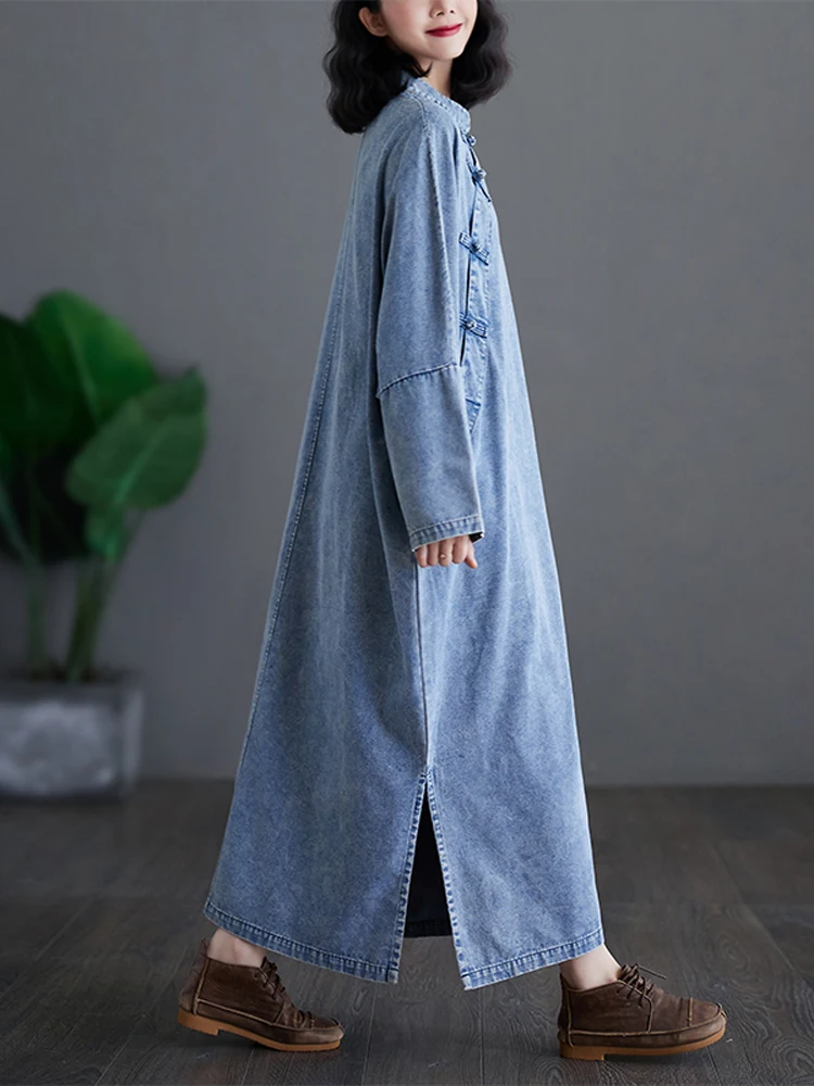 NYFS 2024 Spring Autumn New Vintage Women Denim Dresses Vestidos Robe Elbise Loose Plus Size Fashion Long Sleeve Long Dress