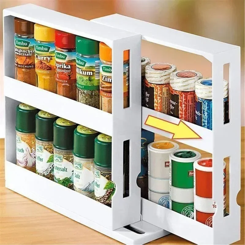 

Multi-Function 2 Tier Rotate Spice Storage Rack Seasoning Swivel Storge Organizer Shelf kitchen bathroom creative household item