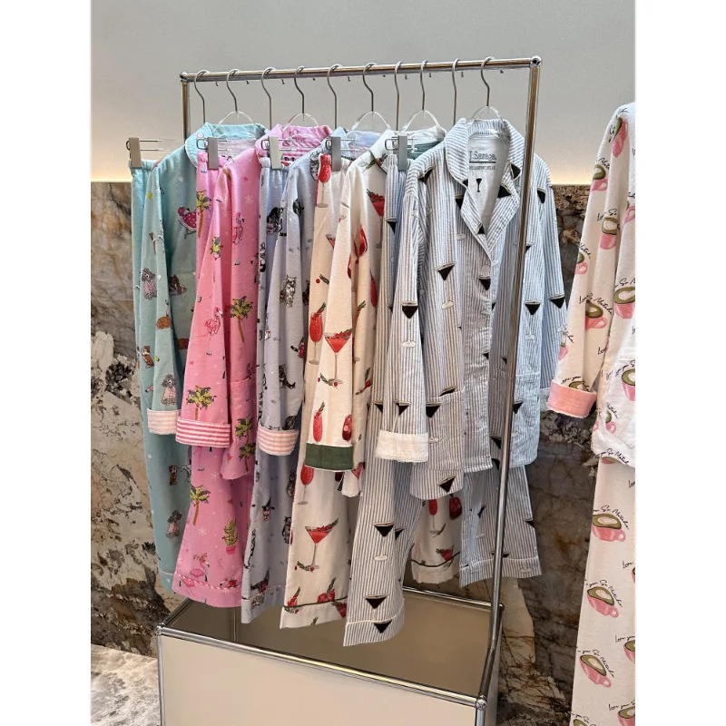 

Women's Pajamas Set Cute Cartoon Print Sleepwear Elegant Top&pants 2Pcs Soft Cotton Pyjama Pour Femme Nightwear Loungewear