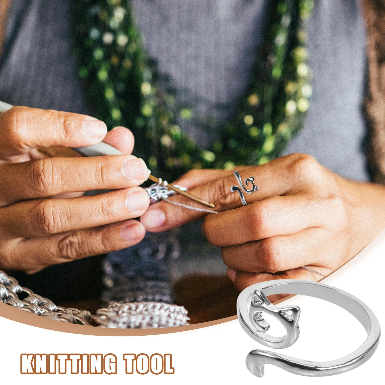 6Pcs Alloy Knitting Rings Decorative Adjustable Crochet Rings Finger Yarn Guide Holders Knitting Tools Crochet Accessories