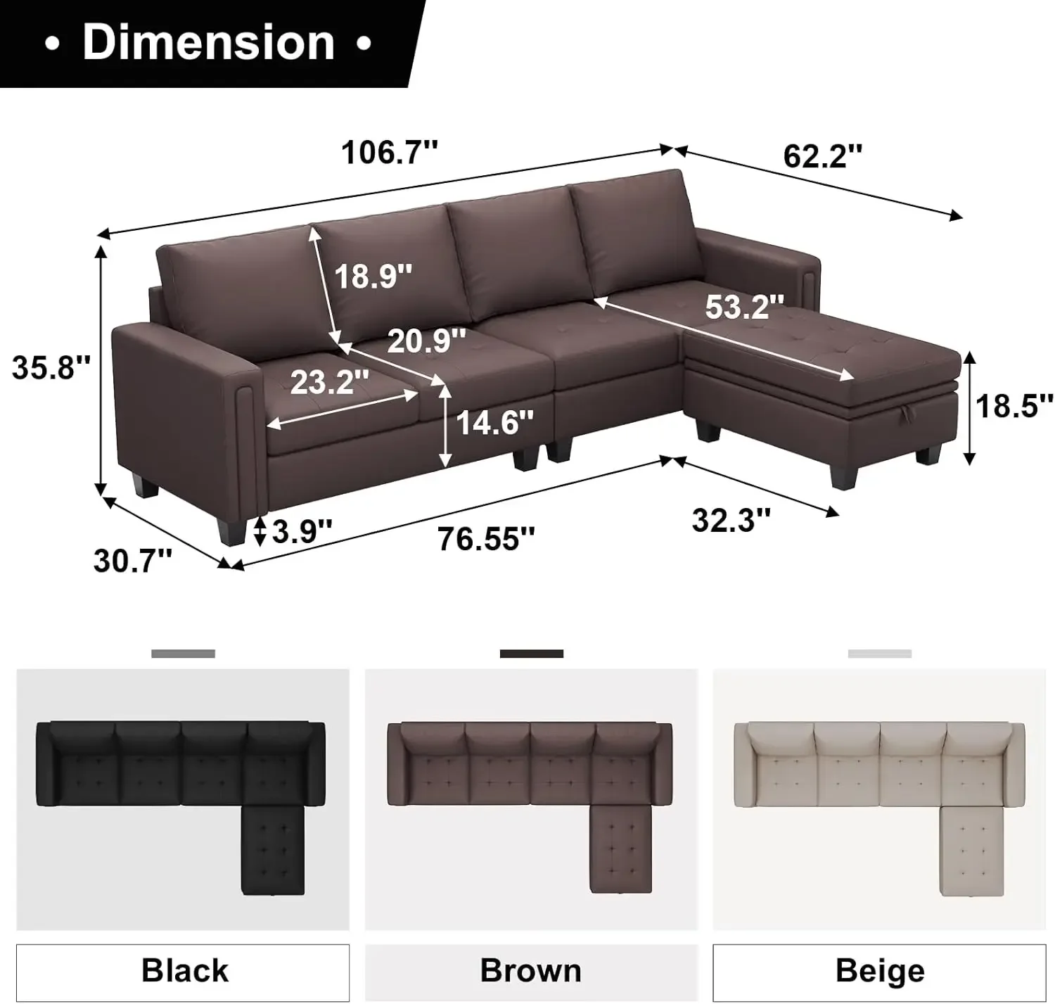 Belffin Faux Leather Convertible Sectional Sofa Couch L Shaped Couch Sofa With Reversible Chaise Leather Corner Sectional 4