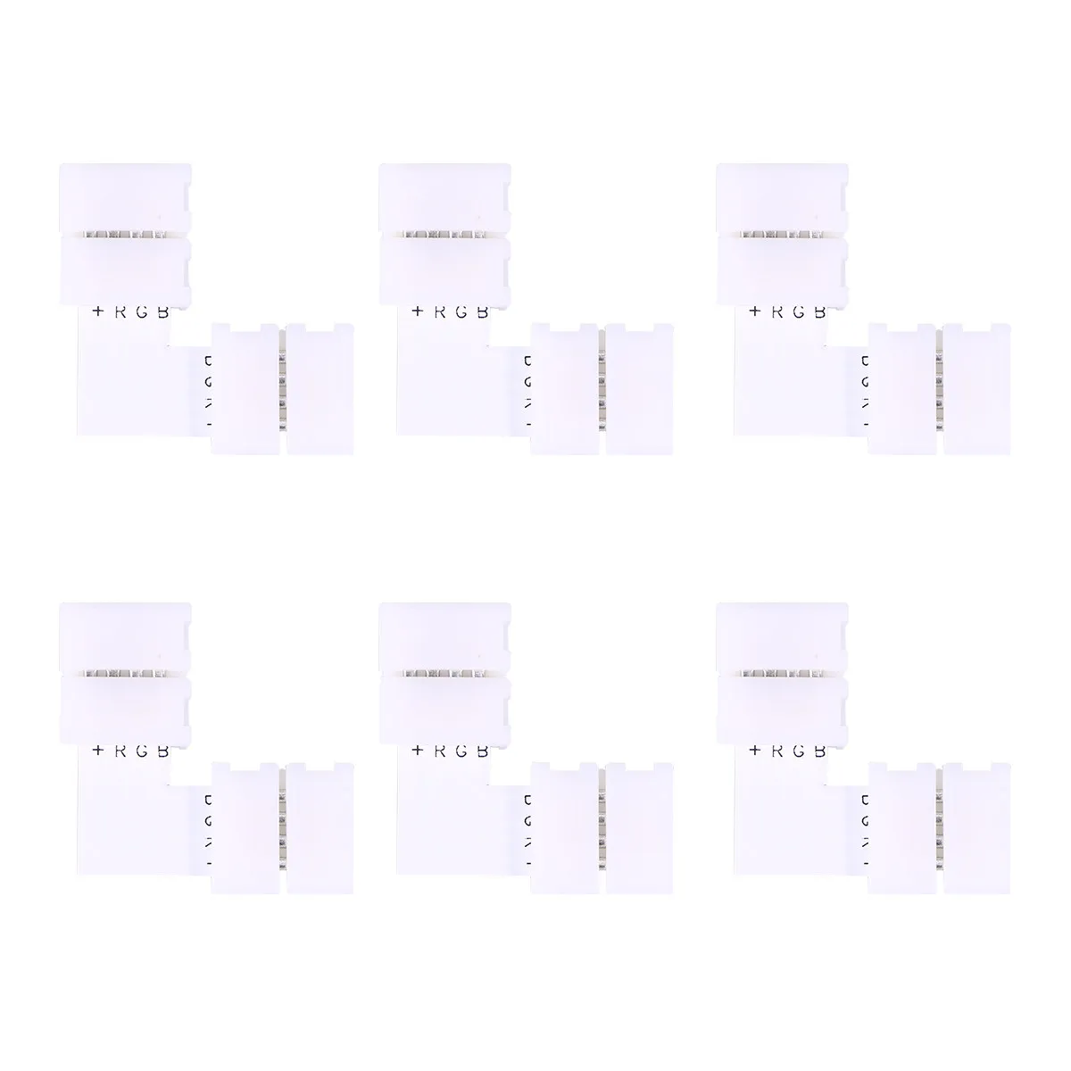 6Pcs Solderless LED Strip Connector L Shape for Rgb5050 Light Bar 10Mm Tool Free Easy Install Gapless Angle Plastic Metal White