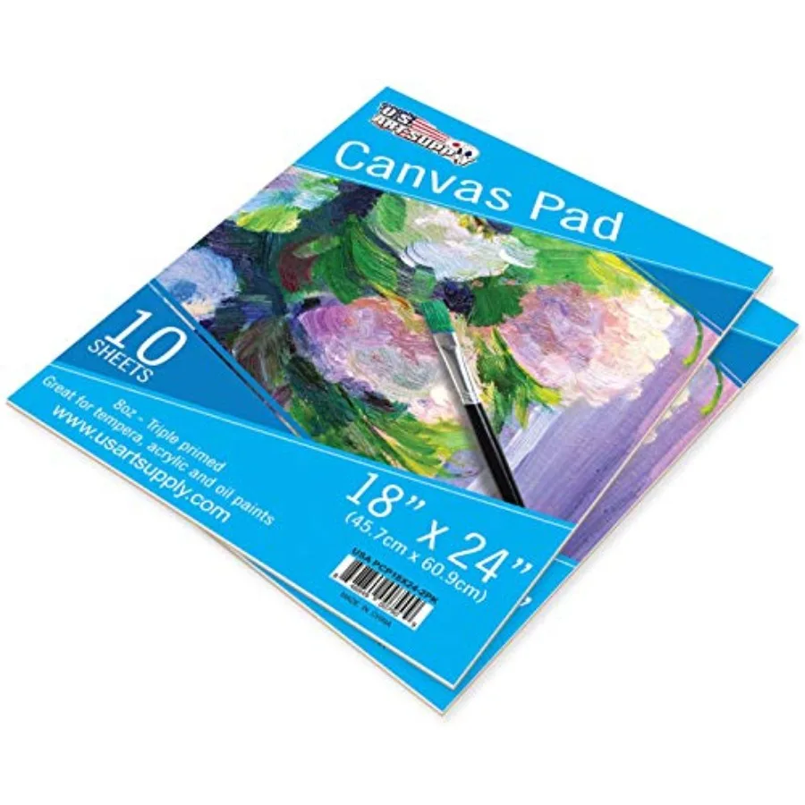 

18" x 24" 10-Sheet 8-Ounce Triple Primed Acid-Free Canvas Paper Pad Pack of 2 Pads,Canvas Paper for Acrylic Painting