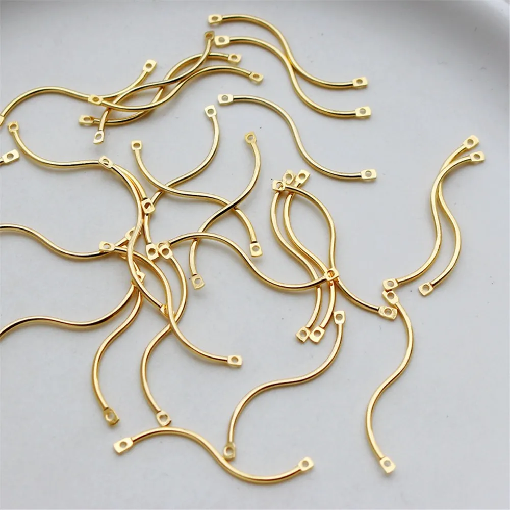 14K Gold Double Hanging Link Necklace, Bracelet, Earrings, DIY Jewelry Accessories, Glossy Wave, Wave, S-Shaped