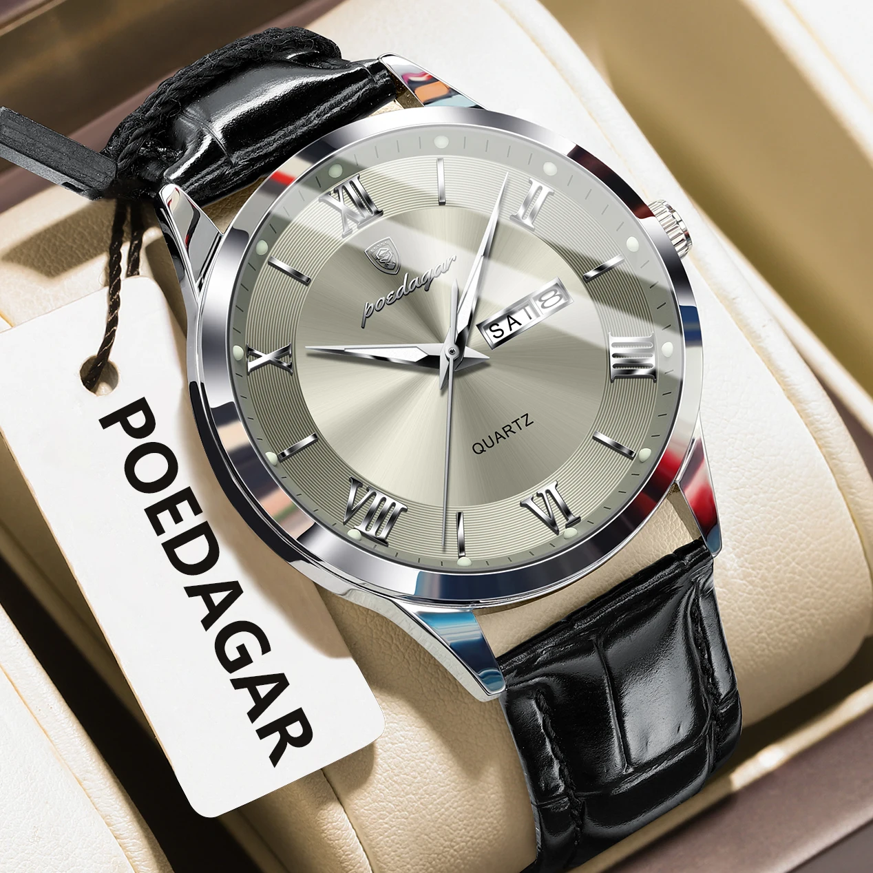 POEDAGAR ساعة يد الأعمال الفاخرة للرجال تاريخ الأسبوع جلدية كوارتز ساعة رجالية مقاوم للماء مضيئة موضة ساعات رجالية Reloj