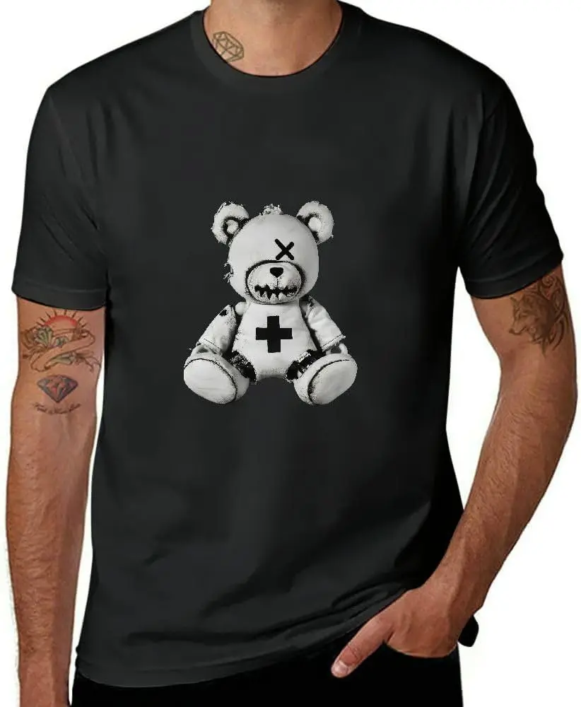 Funny T-Shirt Teddy Bear Summer Short Sleeve Novelty Fashion Top Black