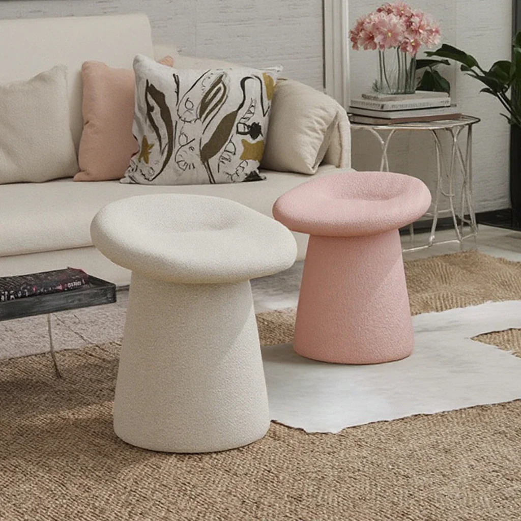 Luxury Lamb Wool Round Stool Ottoman Modern Design End Sofa Chair For Living Room Bed Room And Dressing Home Seat Use