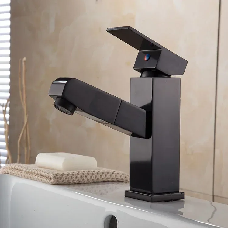 Stainless Steel Bathroom Single Handle Basin Faucets Pull Out Mixers Sink Faucet Washbasin Taps Tapware Deck Mounted