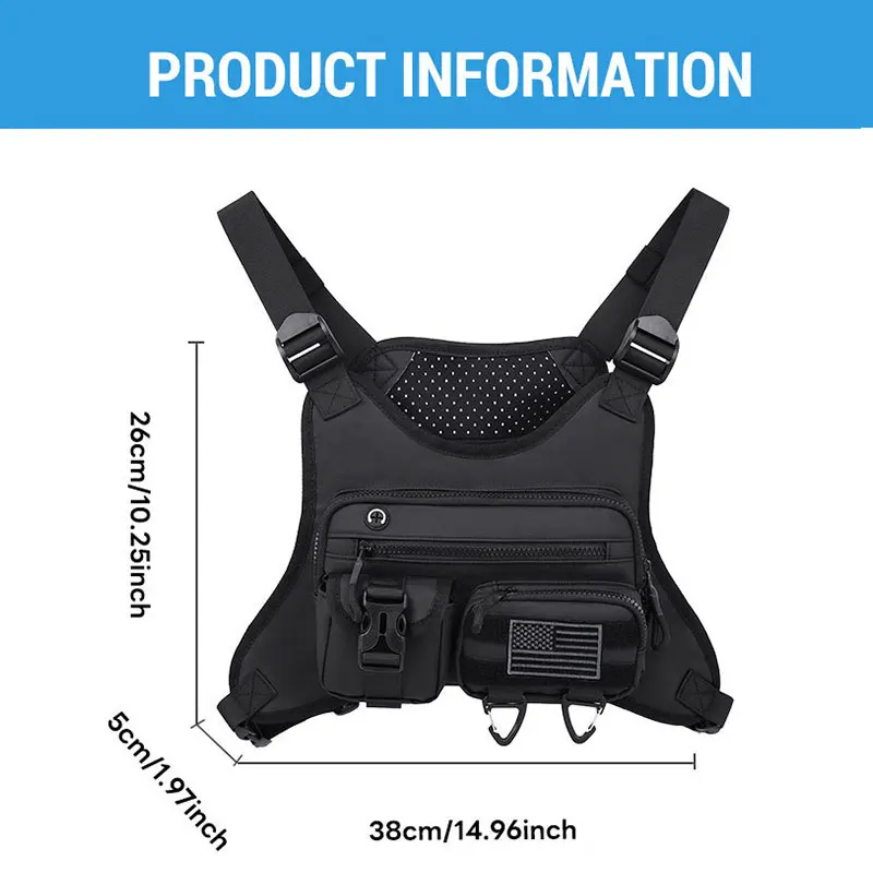 Multifunctionable Fashionable Chest Bag for Men Multi-pocket Lightweight Outdoor Sports Vest Backpack with Reflective Strap