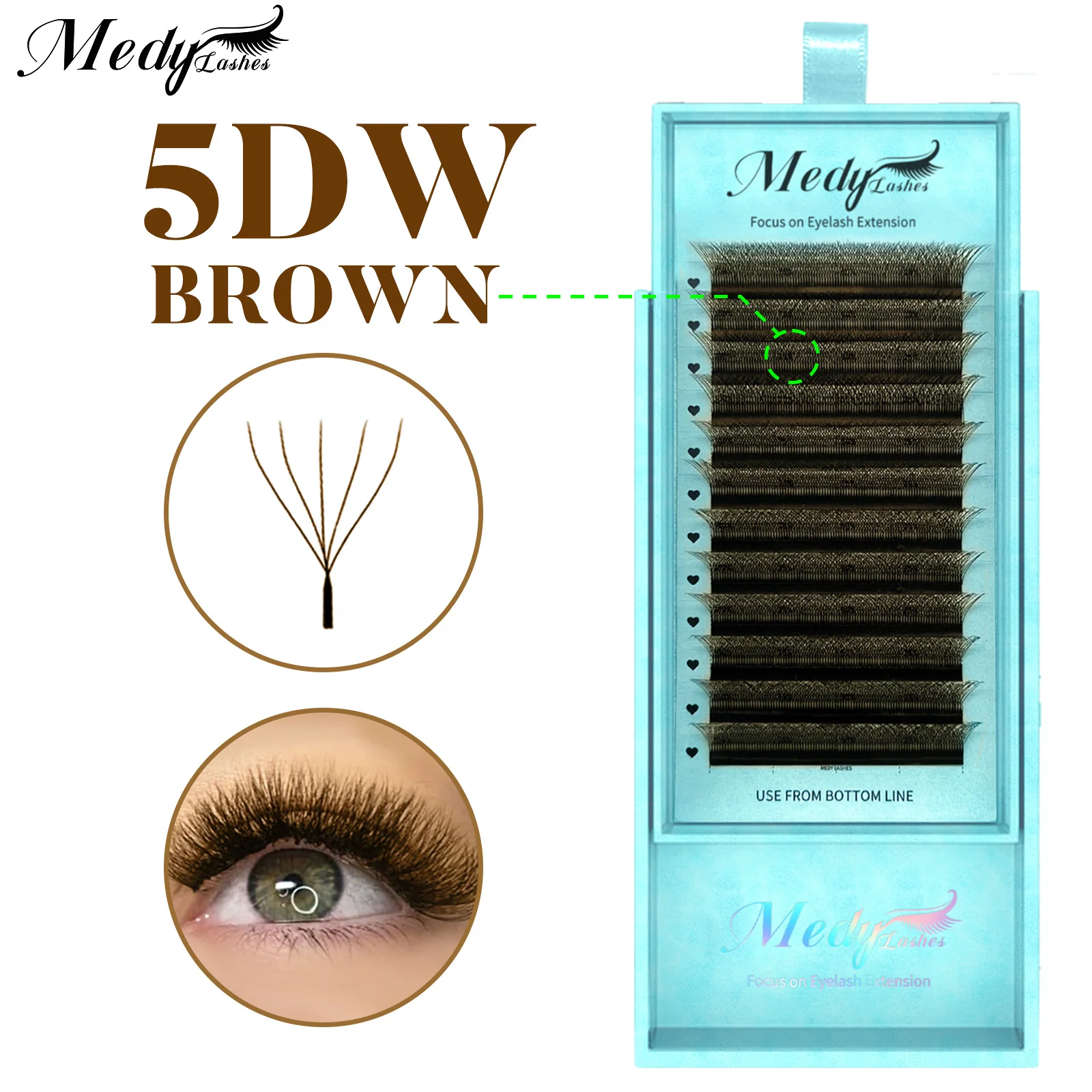 Medylashes 5D W Forma Estensione ciglia marroni C/D Curl 5D W Ventole di volume preconfezionate Ciglia morbide in finta seta